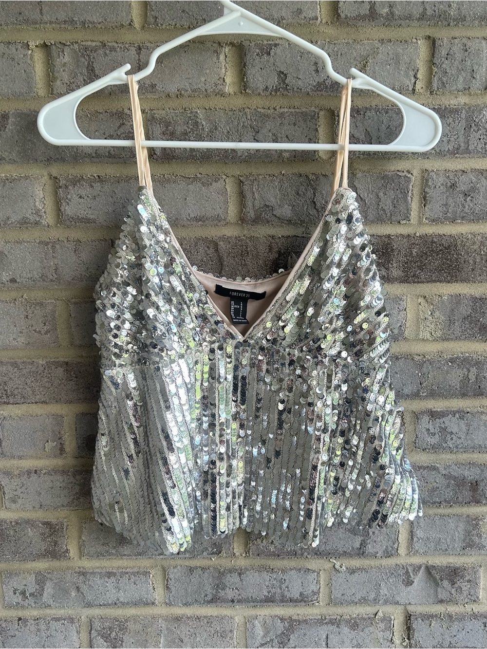 Forever 21 Silver Sequin V-Neck Crop Cami